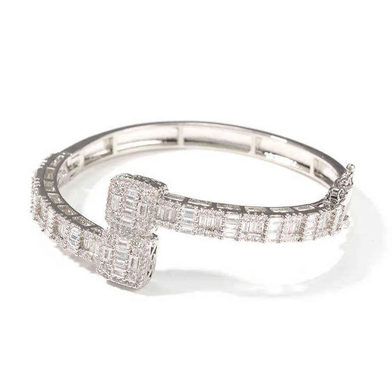 Iced Out Bling Opened Square Cracon Bracelet Bracelet Gold Silver Color Baguette AAA CZ Bangle для мужчин Женщины Хип -хоп ювелирные изделия 2112213940533