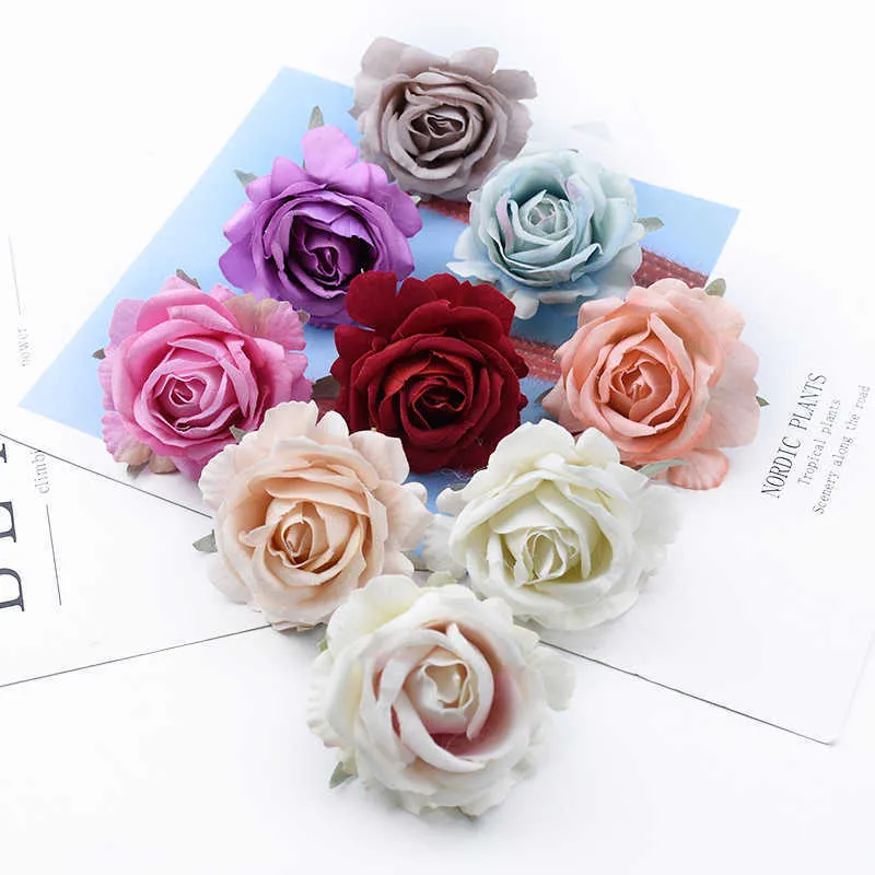 10 stycken 6cm Rose Head Konstgjorda blommor Heminredning Tillbehör Scrapbooking Candy Box Brosch Bröllop Bröllop Tillbehör Y0630