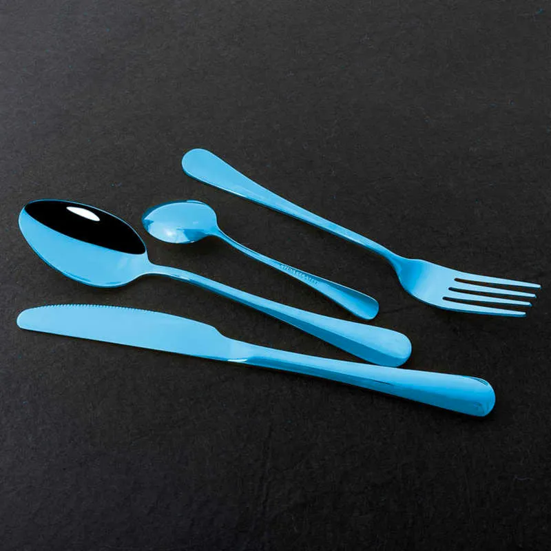 Black Mirror Dinnerware Set Stainless Steel Cutlery Fork Knife Spoon Tableware Flatware Silverware Gift Box 210928