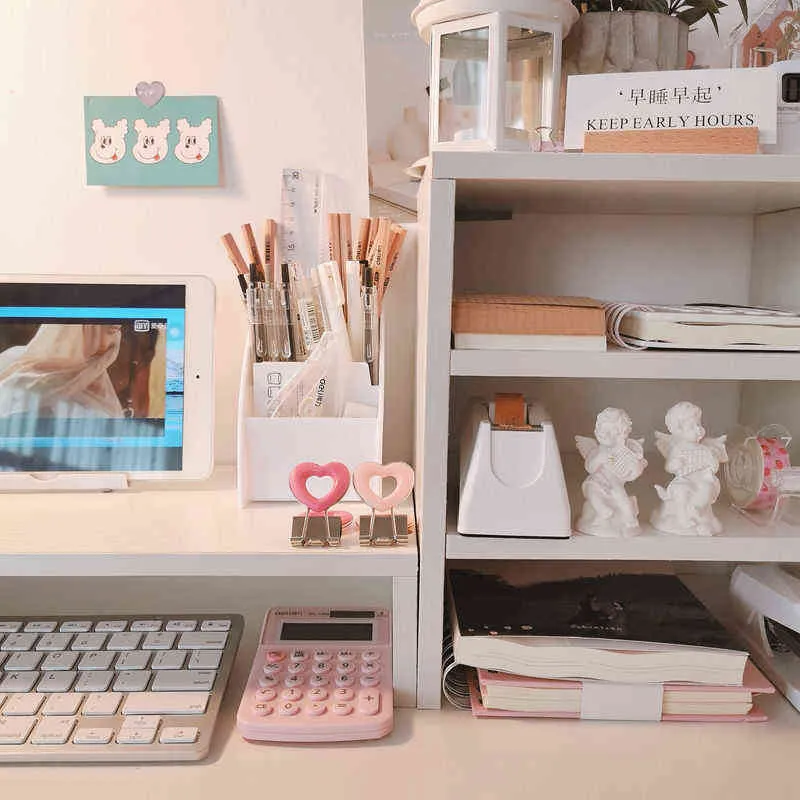 Simple Desktop Komputer Podwyższony stół stołowy Dormitorium Trójwarstwowe Schowek Desk Girl Kosmetyki Sundries 211112