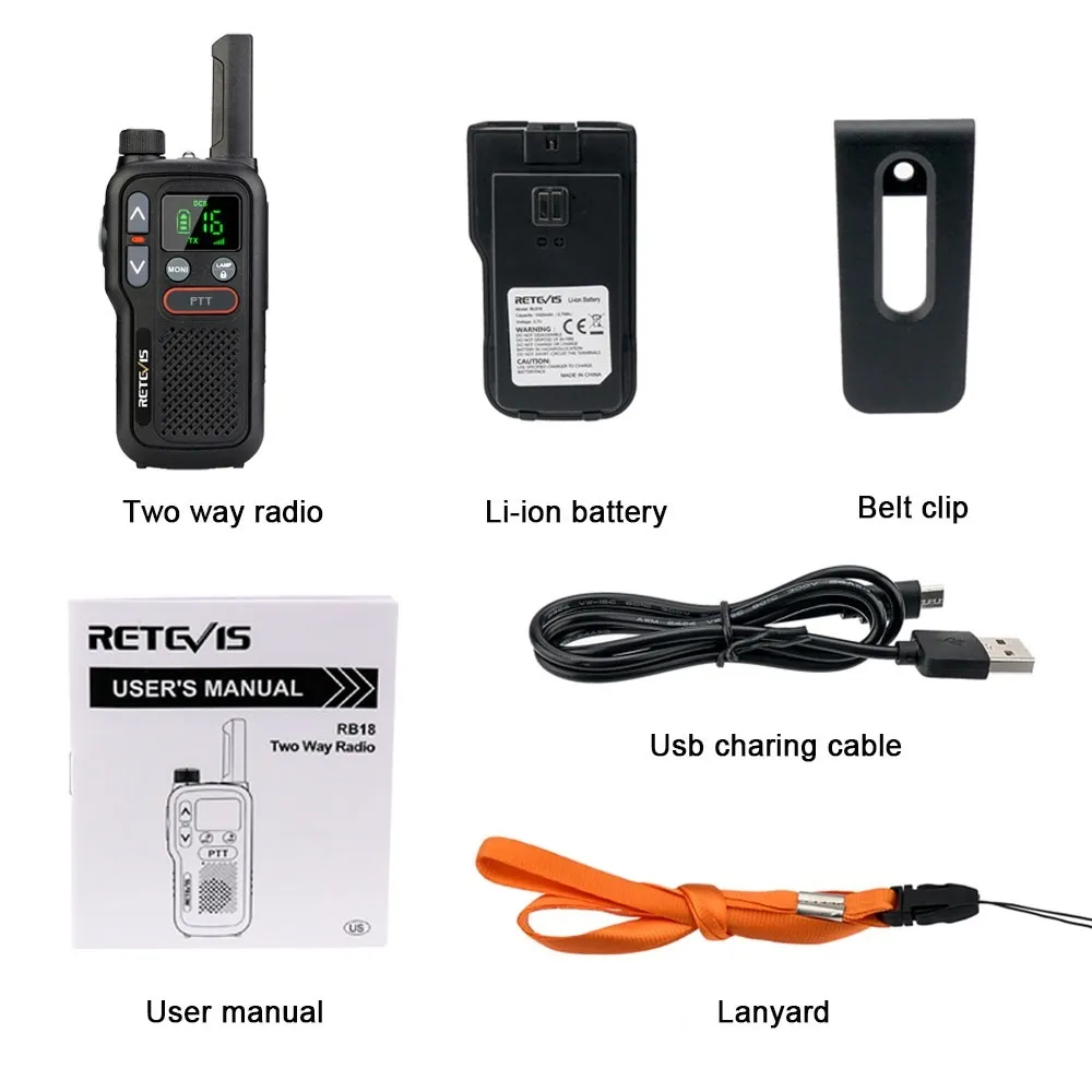 Retevis RB618 Mini Walkie Talkie Rechargeable Walkie-Talkies 1 or PTT PMR446 Long Range Portable Two-way Radio Hunting