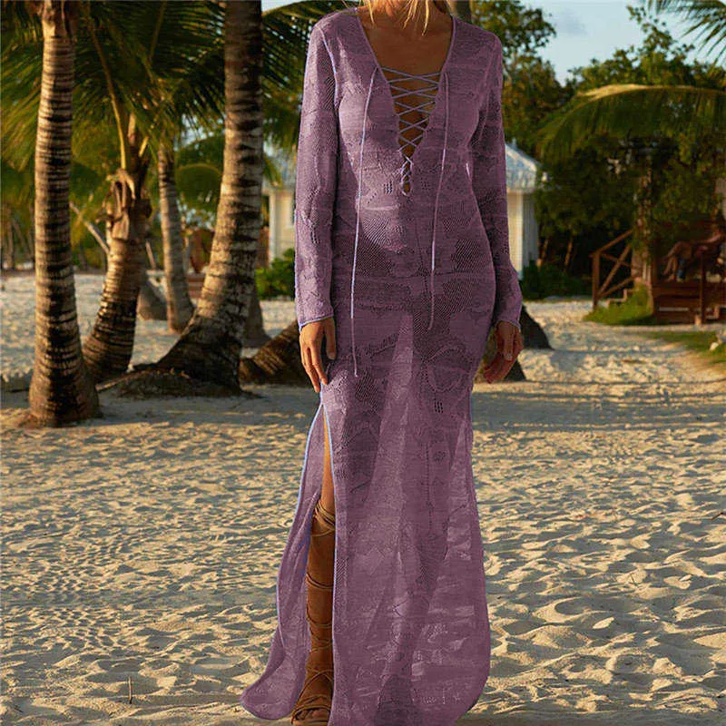 Arrivi Sexy Beach Cover up Crochet Costumi da bagno donna Rash Guard Kaftan Wrap Dress Robe de Plage Saida Praia # Q194 210722