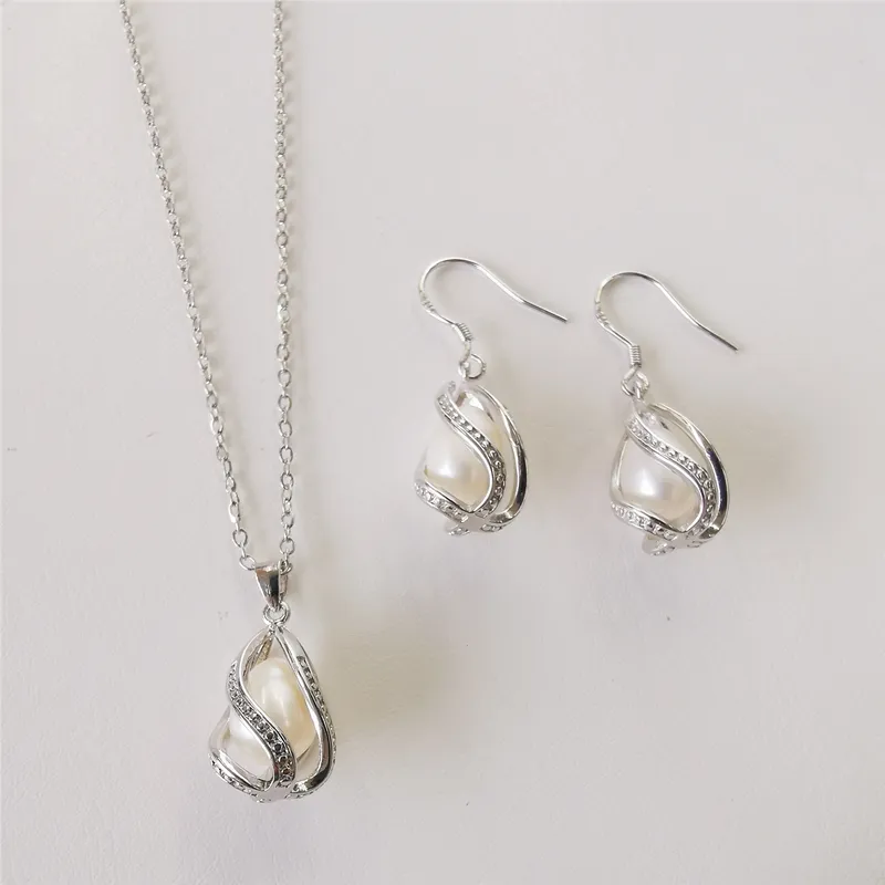 DMSFP001 Pearl Jewelry Sets Silver 925 Jewelry 89mm Bohemian style BlackWhitePinkPurple Pearl Set For Women6398003