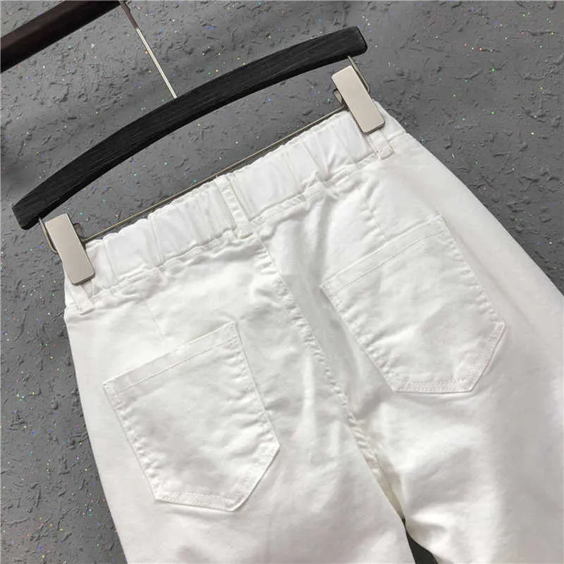 Exquis femmes grande taille blanc noir kaki pantalon taille élastique poignets hauts jeans harem décontracté S-5XL 210629