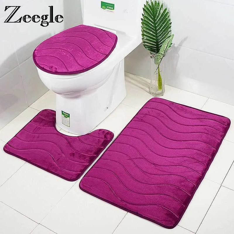 Tapis de bain de gaufrage pour salle de bain mousse à mémoire de douche tapis de tapis de toilette tapis de douche couvercle de salle de douche tapis de toilette tapis de sol de salle de bain 210724