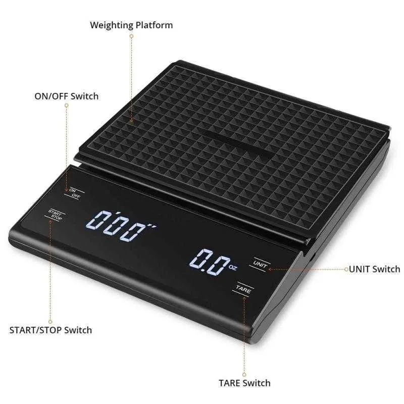 3 kg/0,1 g Elektronische Kaffeewaage mit Timer, hohe Genauigkeit, digitale Gewichtswaage, Küchenmesswerkzeuge 210615