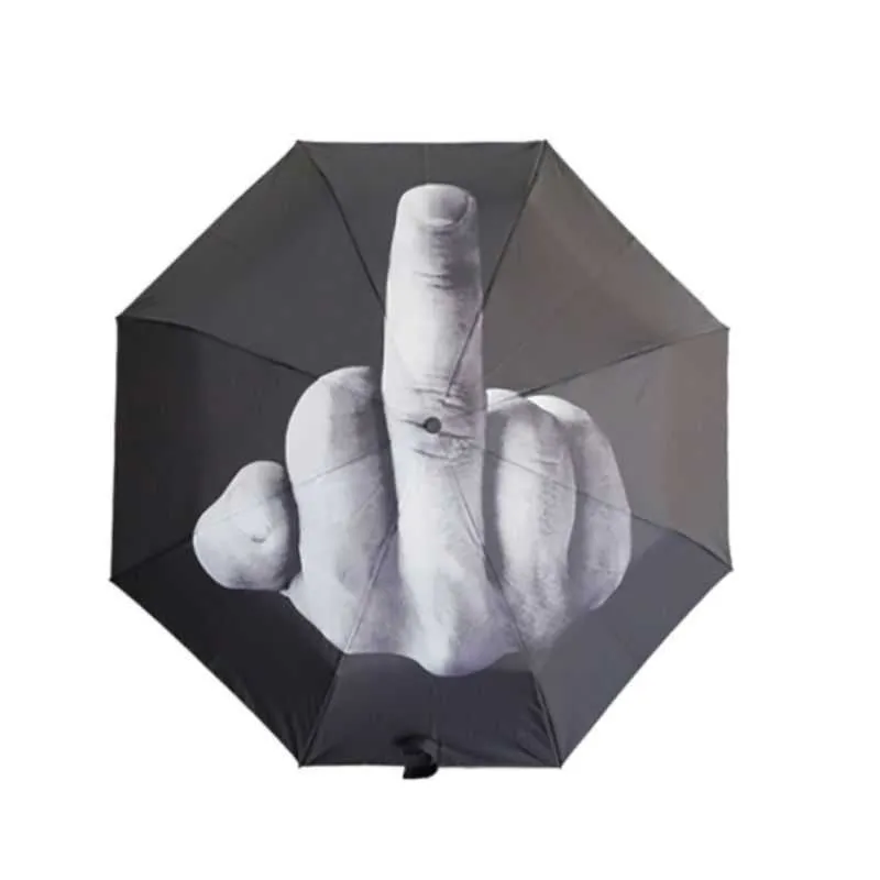 Kobiety Parasol Deszcz Środkowy Palec Parasol Mężczyźni Wiatroszczelny Składany Parasol Osobowość Czarne Middle Finger Parasole # 0 H1015