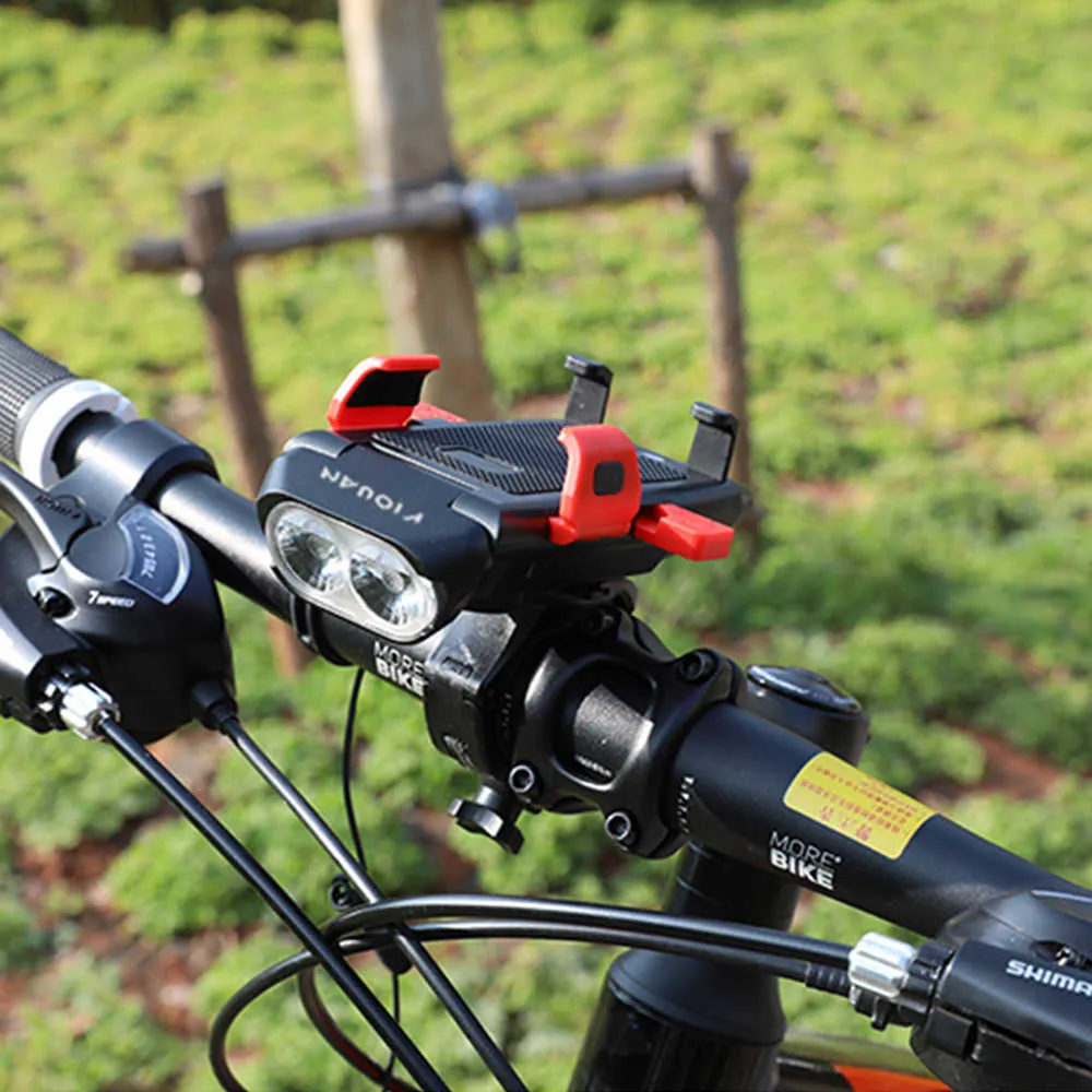 자동차 다기능 4 in 1 자전거 자전거 라이트 USB 충전식 LED 자전거 헤드 라이트 자전거 경적 전화 홀더 PowerBank 사이클링 빛