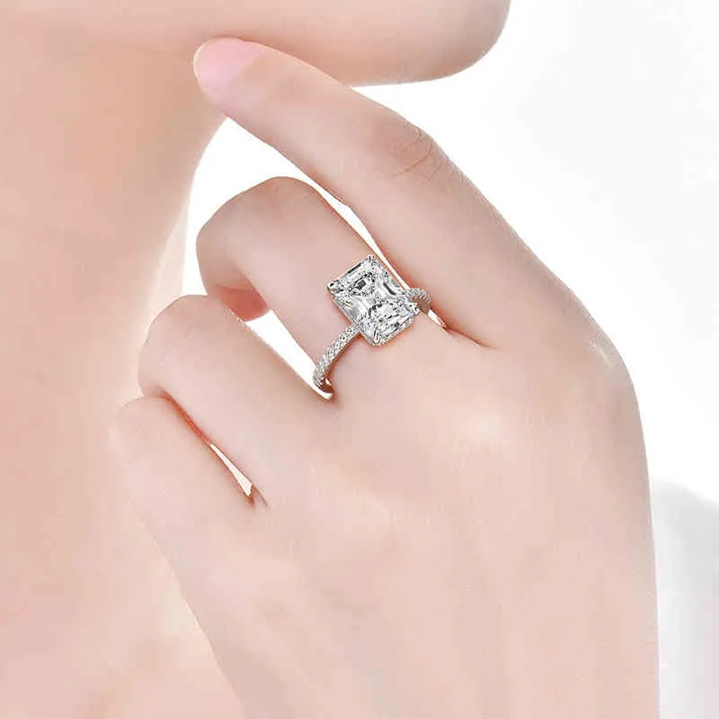 Oevas Real 925 Sterling Silver Emerald Cut Create Moissanite Diamond Trouwringen voor Dames Luxe Voorstel Verlovingsring