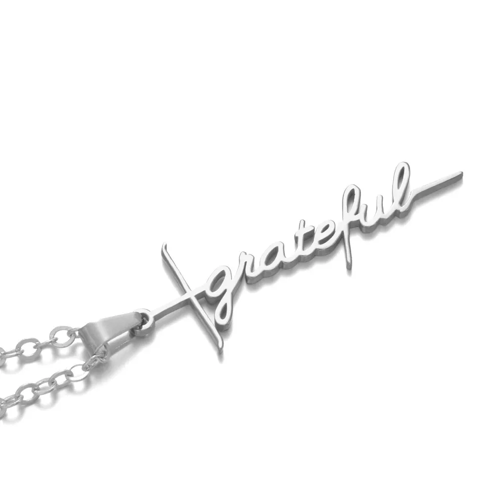 Stainless Steel Chain Necklace Silver Color GRATEFUL Cross Pendant for Women Fashion Jewelry Gift