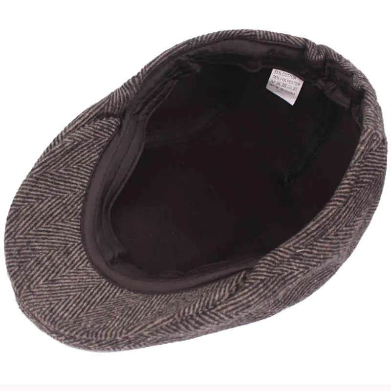 HT2793 bérets Vintage rayé laine chapeau automne hiver s hommes rétro Ivy sboy casquette plate mâle artiste peintre béret 210429