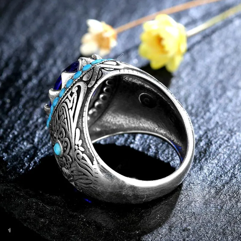Кольца кластера, кольцо из стерлингового серебра 925 пробы, роскошный сапфир, темно-синий циркон, камень для мужчин и женщин, драгоценный камень, ювелирные украшения Gift270j