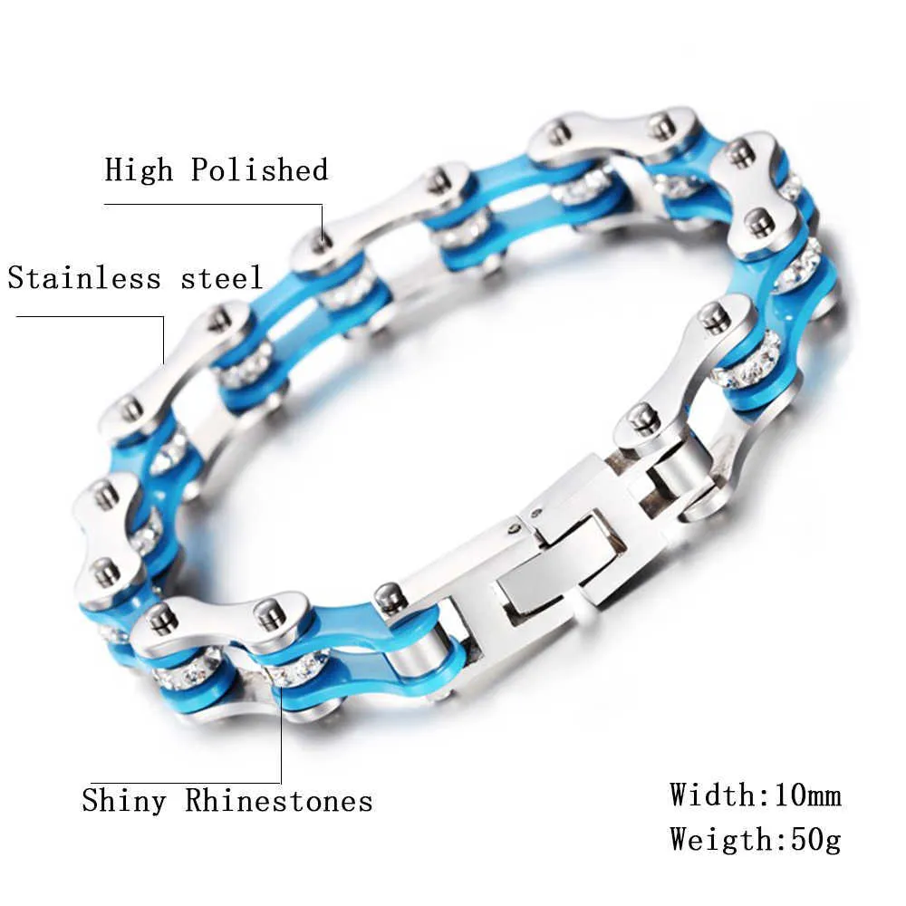 Women Stainless Steel Blue charm Bracelets For Punk Motorcycle Chain Link Bracelets Jewelry Gift Wholesale X0710