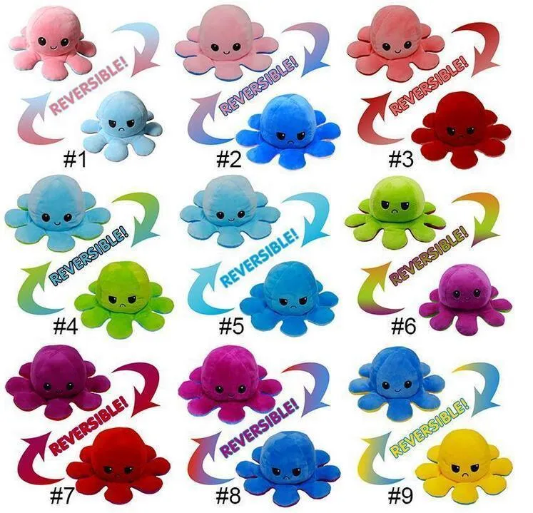 DHL Tiktok Reversible Flip Octopus Stuffed Plush Toys For Children Cute Angry Smile Emotion Reversable Animal Plush Doll Kids Gift