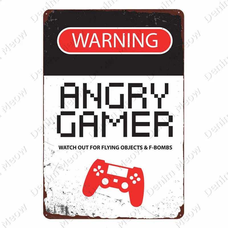 Предупреждение Angry Gamer, винтажная жестяная вывеска, постер с повторением игр, клубный домашний декор для спальни, игра для сна, забавные наклейки на стену, табличка N379 Q6840786