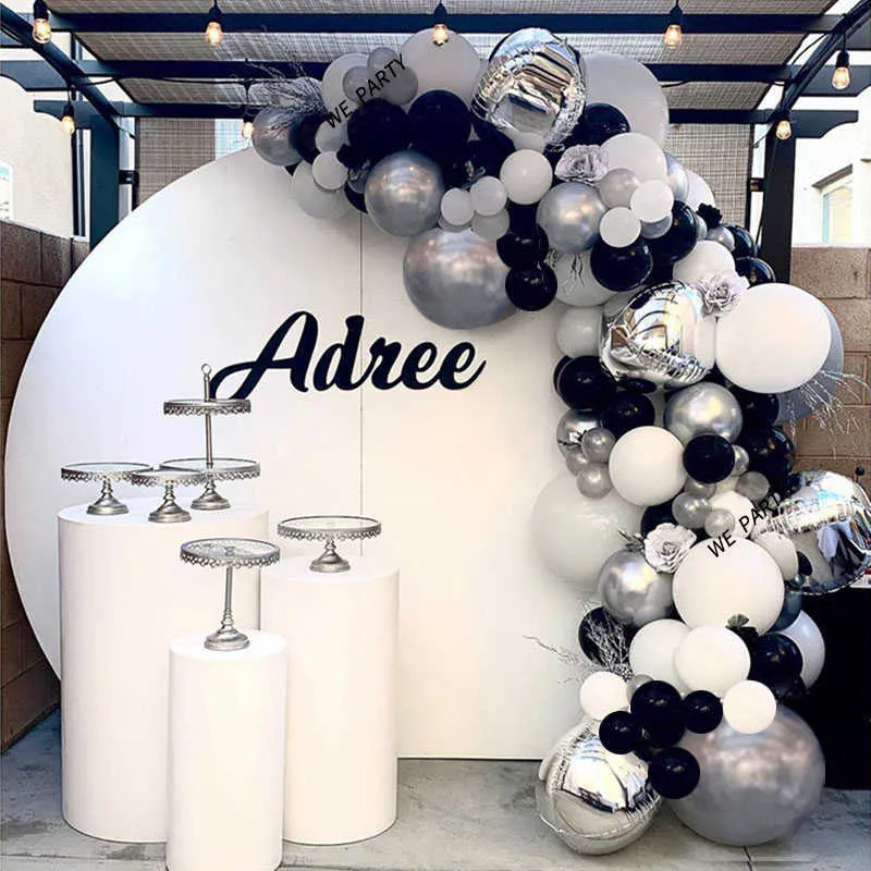 Argento 4D Palloncini Ghirlanda Arco Grigio Bianco Nero Ballon Matrimonio Compleanno Baloon Festa di Compleanno Decor Bambini Baby Shower 210626