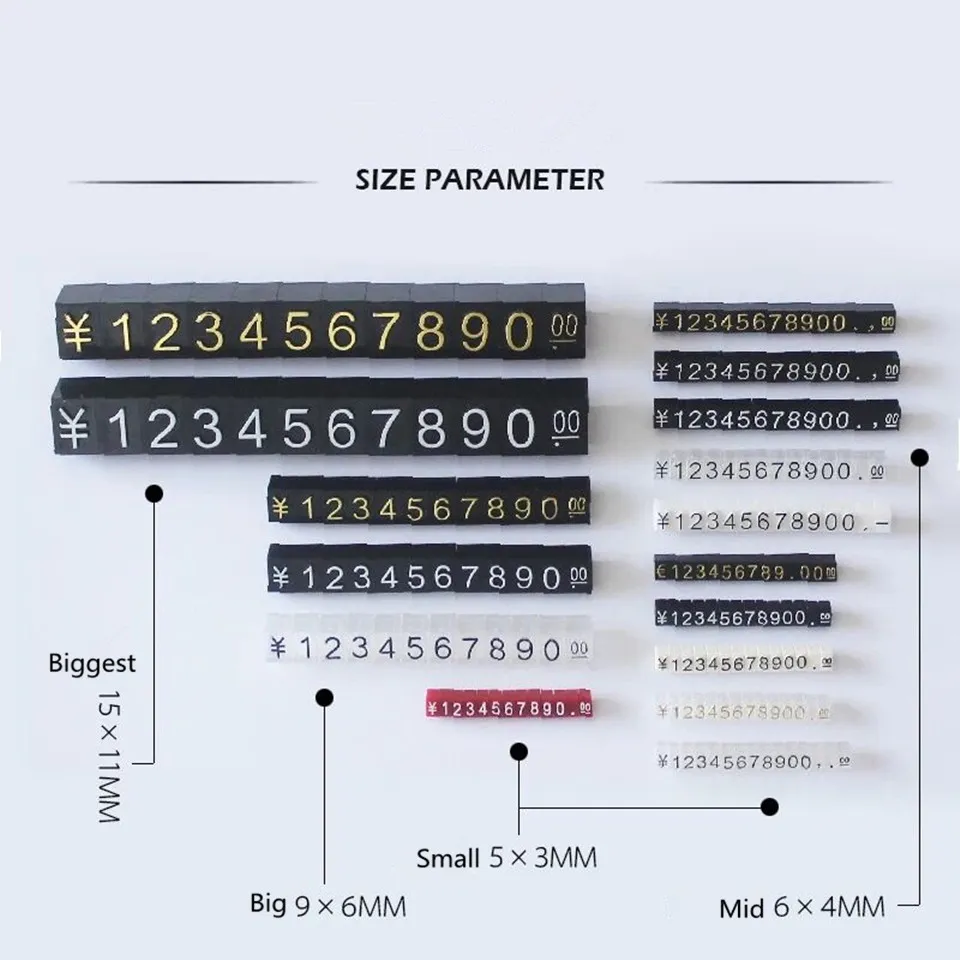 10 bandes Mini prix Cubes étiquettes blocs d'assemblage numéro combiné chiffres étiquette signe montre bijoux Pop prix présentoir cadre