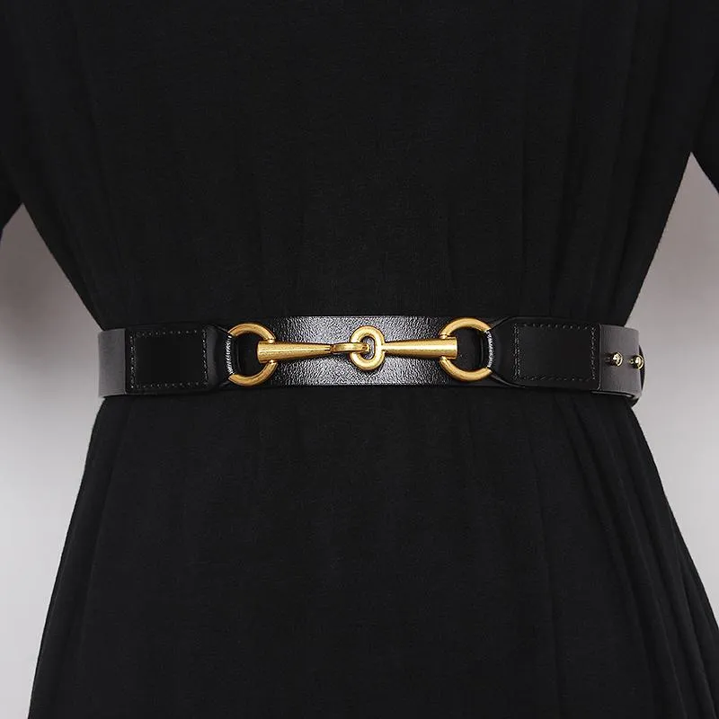 Los cinturones combinan con el cinturón de cuero de vaca real para mujeres de diseño simple de la cintura de la cintura de jean jean pantalón