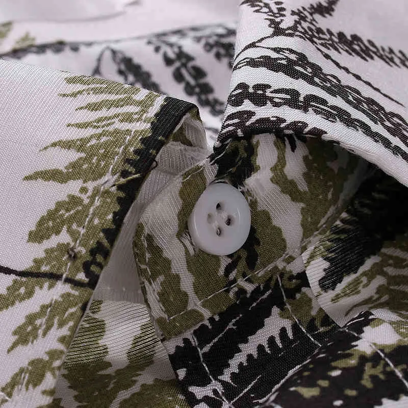 Automne Style hawaïen feuille imprimé à manches longues chemises hommes mode fleur décontracté Slim Fit bouton chemise Camisa mâle 210524