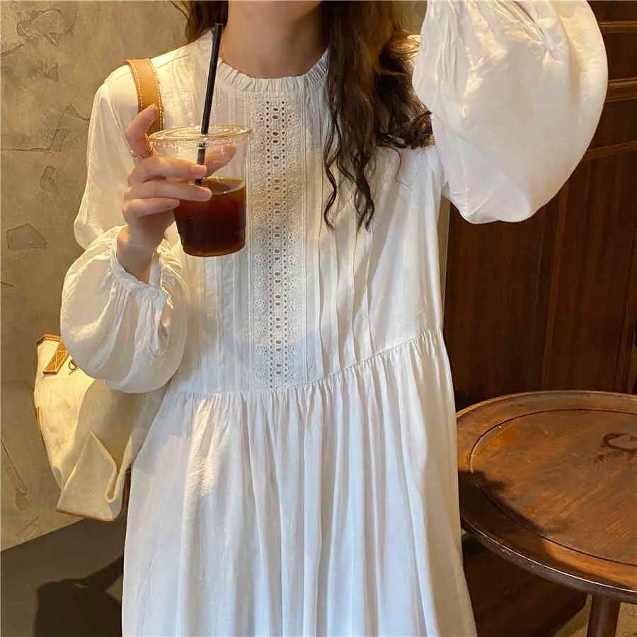 Vintage Spitze Alle Spiel Lose Femme Büro Dame Streetwear Casual Hohe Taille Retro Sommer Süße Lange Kleider Vestidos 210525