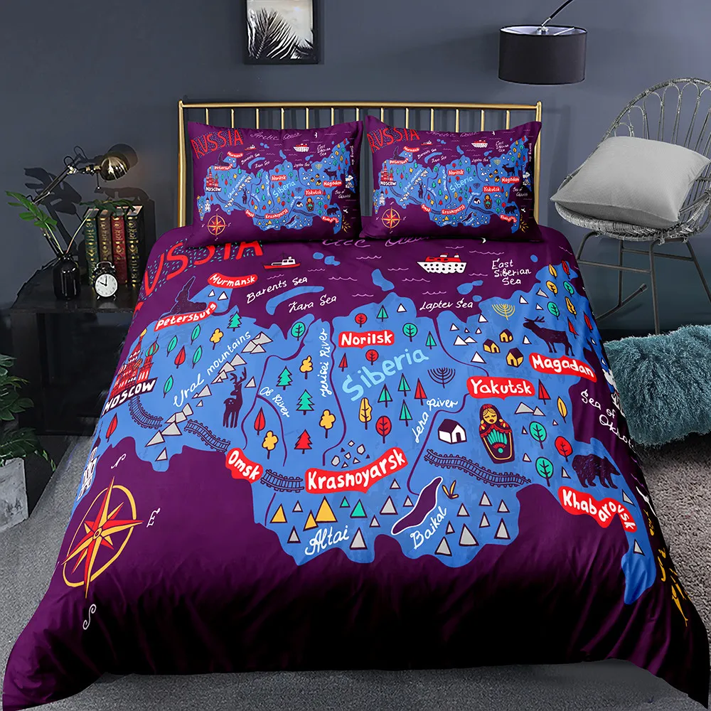 Fanaijia 3D Retro map bedding set queen size world map Duvet Cover winter bed set king size comforter set 210319