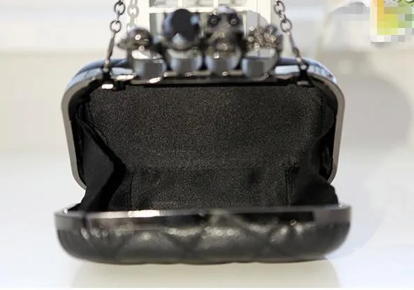 ВСЕ- Новый винтажный кошелек черепа Черный череп кольца кольца кольца сумочка сцепление вечернее сумка цепь наклоненная сумка для плеча219o