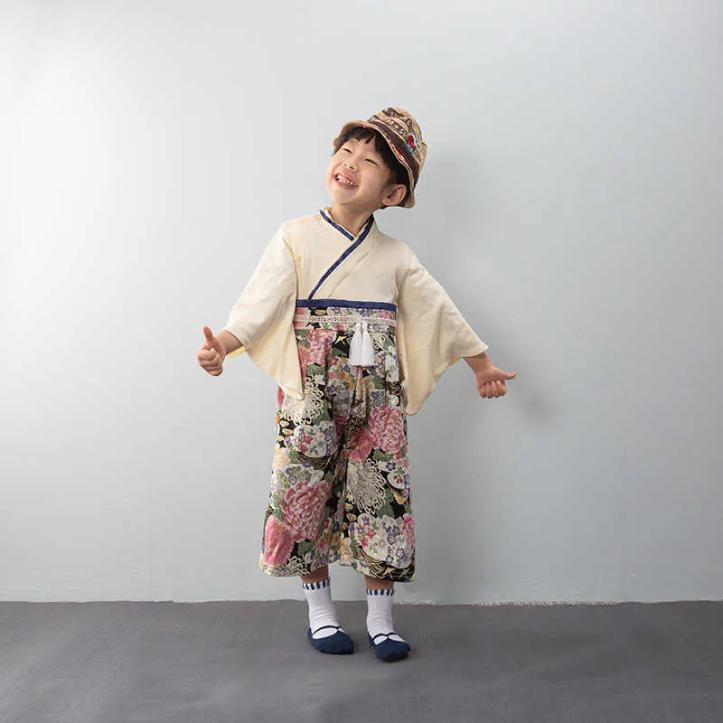 Orso Leader nato Pagliaccetti casual Moda Bambino Bambino Autunno Vestiti Bambino Patchwork Floreale Stile giapponese Nappa Abiti 9M-3Y 210708