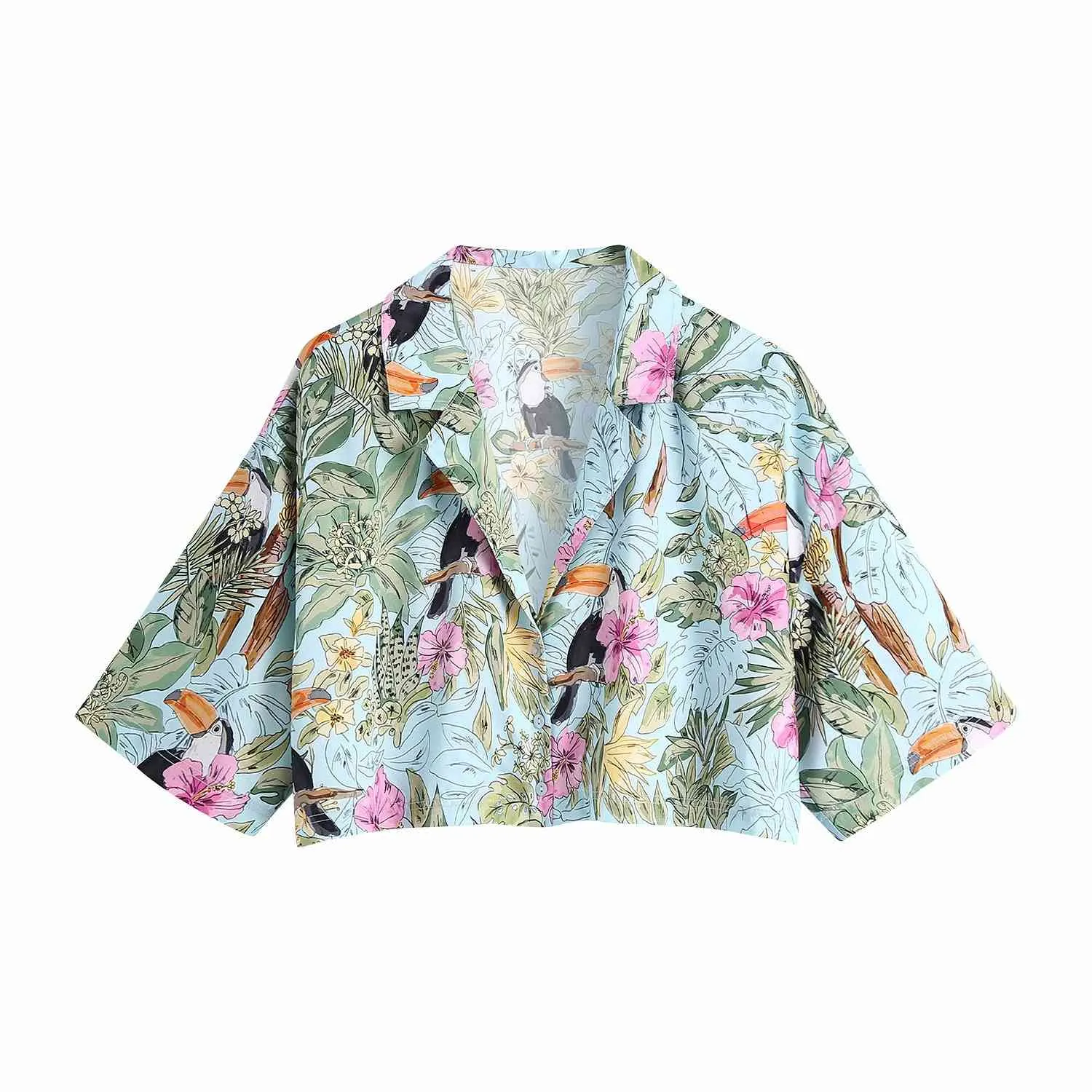 Camicia drappeggiata con stampa animalier da donna estiva con risvolto stile etnico dolce Harajuku Chic top femminili 210507