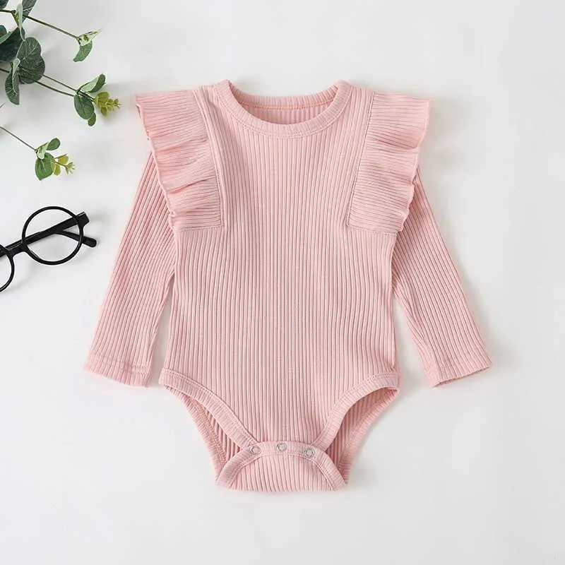 Atacado Primavera Bebê Pijamas 3-PCS Conjuntos Tricô Waftee mangas compridas Bodysuit + calças com roupas de cabeça E010 210610