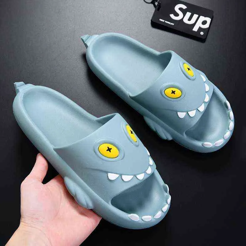 Kapcie Słodkie dla kobiet i mężczyzn Lato Kryty Łazienka Domowe Buty Oddychające Shark Para Non Slip Mieszkania 220304