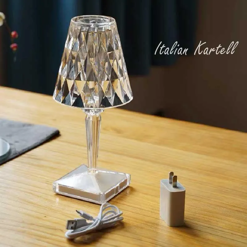 Lampes de table Nordic Diamond Acrylique Lampe Art Décor Kartell LED Bureau Rechargeable Veilleuse Tactile Pour Chambre Salon 268R