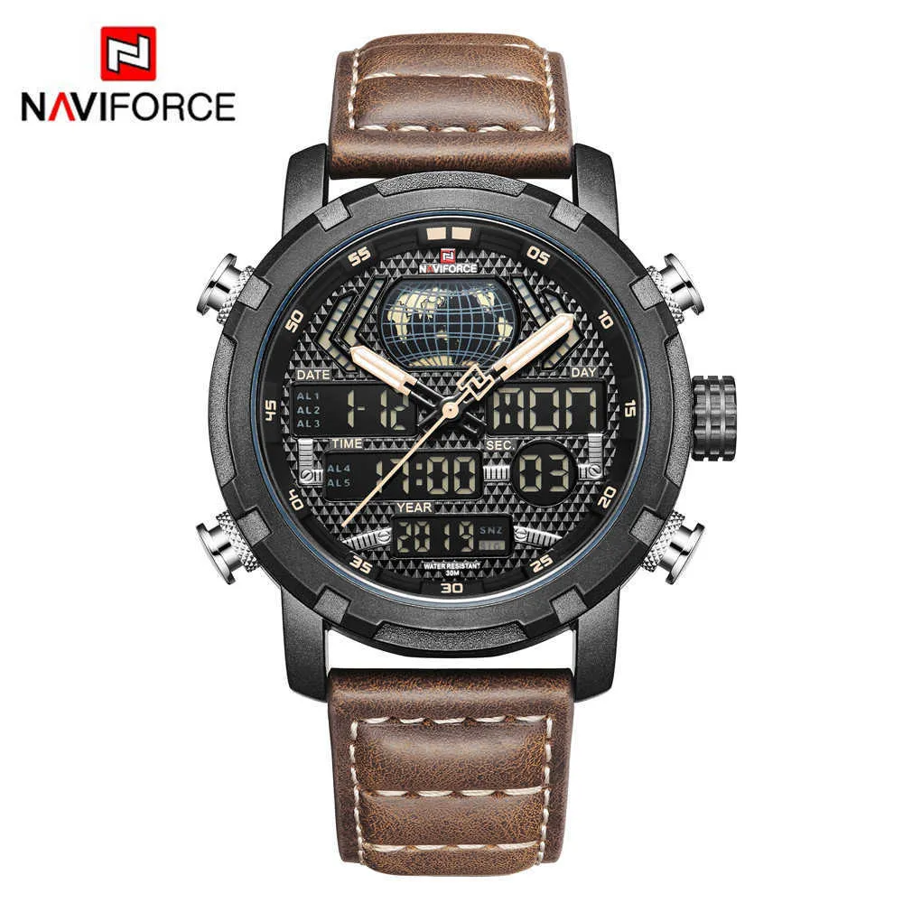 NaviForce Mens orologi a marchi di lusso in pelle sport orologi maschile a led orologio digitale polso militare impermeabile wa297a