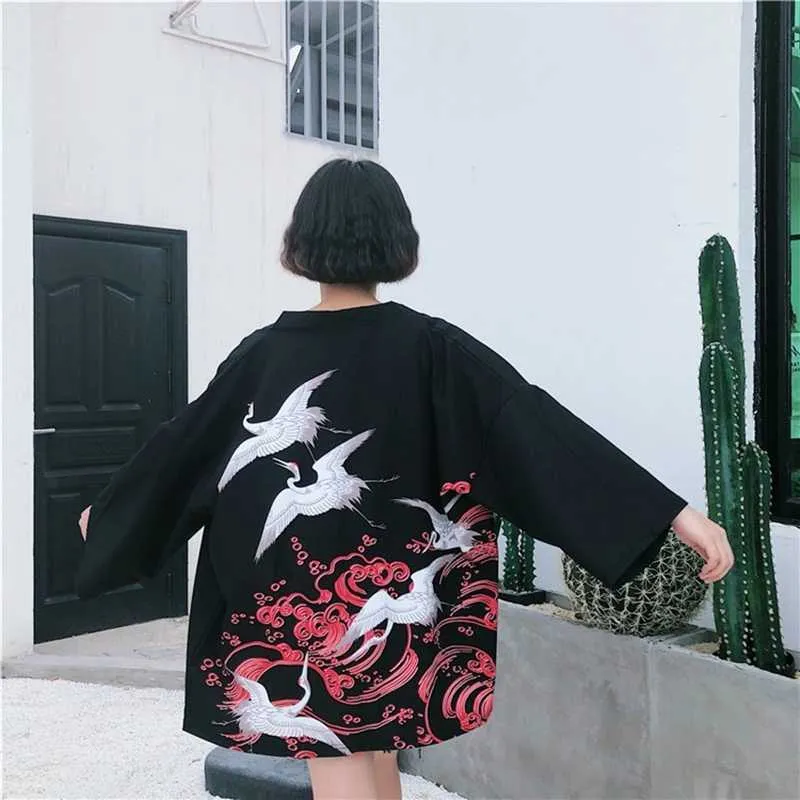 Kimono Cardigan Womens Tops And Blouses Japanese Streetwear Summer Long Shirt Female Ladies Blouse Clothes 210719