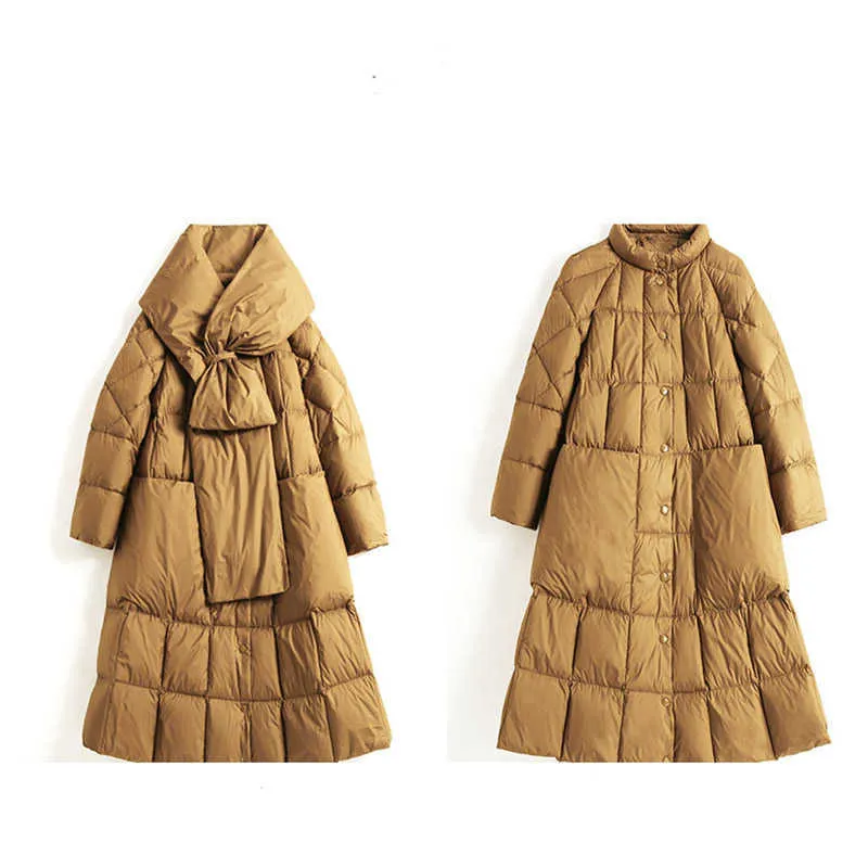 Женский зимний длинный пуховик плюс размер разматывает женскую женскую стойку воротник шарф мода высококачественное холодное защитное пальто 211018