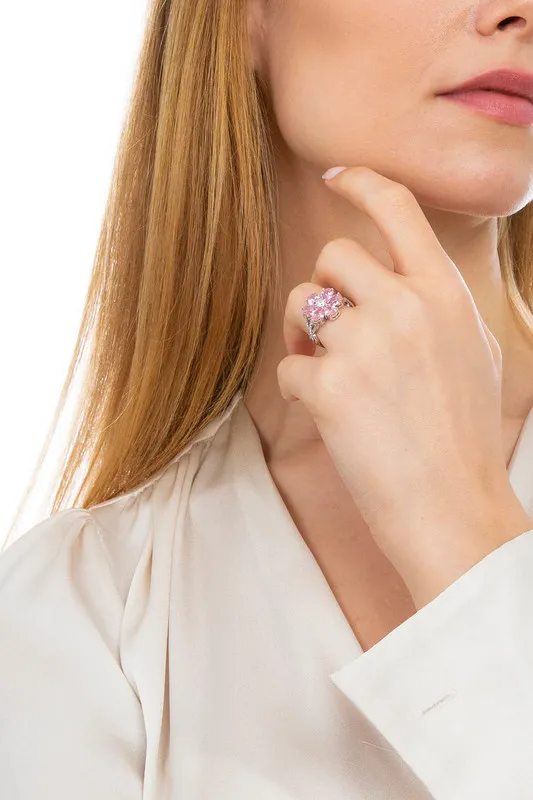 Valori Jewels Magnolia Flower Ring, 2 Ct Zircon Pink Pear Gemstone, gerhodineerd, 925 zilver, fijne sieraden 220216