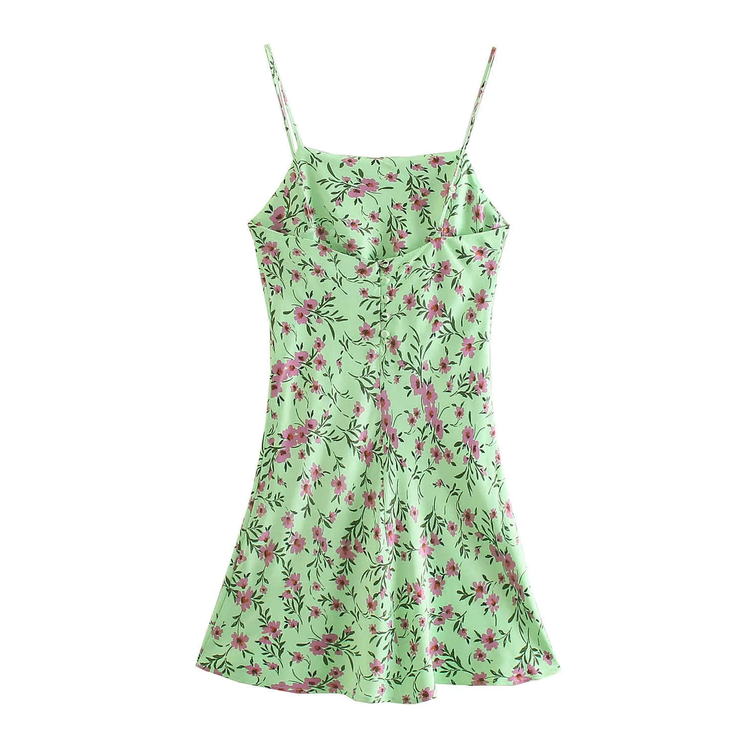 Dresses for Women Light Green Floral Print Backless Woman Summer Sexy Thin Strappy Party Mini Back Buttons 210430