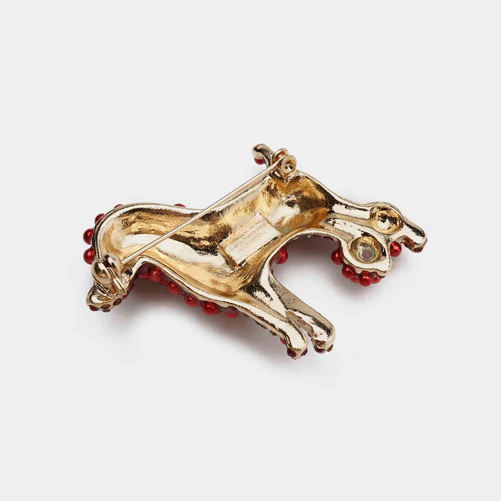 E21 Rispada Trendy Full Red Crystal Cute Rhinestone Poodle Dog Brooch Pin For Women Girl Child Gift