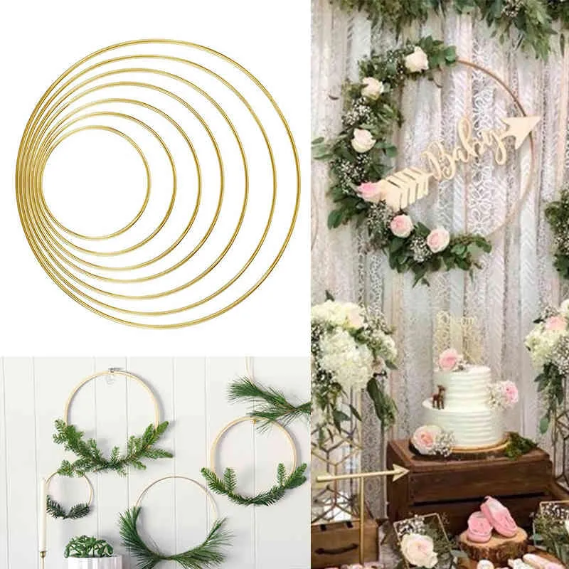 1 Pz 10-40 cm Ferro Oro Metallo Anello Portatile Ghirlanda Baby Shower Matrimonio Sposa Corona Fiori Fatti A Mano Catcher Hoop Decor