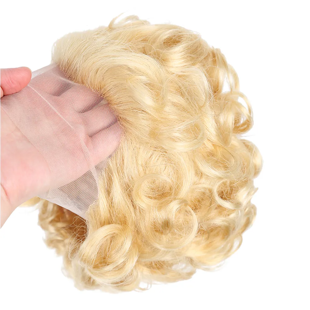 613 Honey Blonde Pixie Cut Wig Wig Curly Curly 13x1 Part pour les femmes Coiffure humaine bouclée lâche7233662