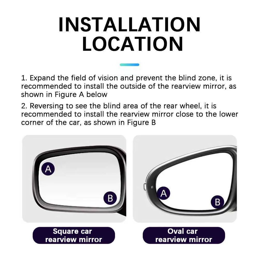 Car Blind Spot Mirror Round HD Glass with Framed Convex Rear View Mirror with Wide Angle Adjustable Sucker for Cars SUV Truck1741753