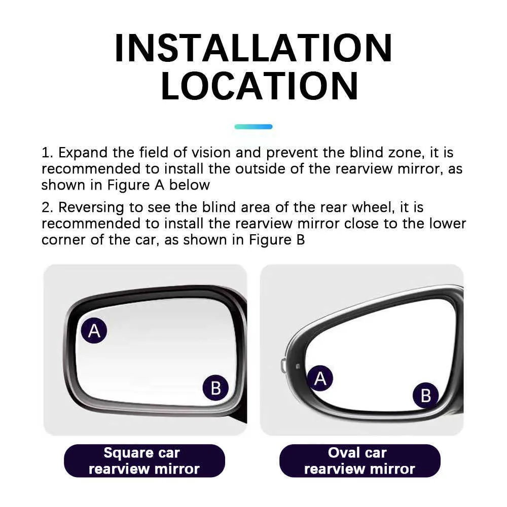 Miroir d'angle mort de voiture rond en verre HD avec rétroviseur convexe encadré avec ventouse réglable grand angle pour voitures SUV camion 1741753