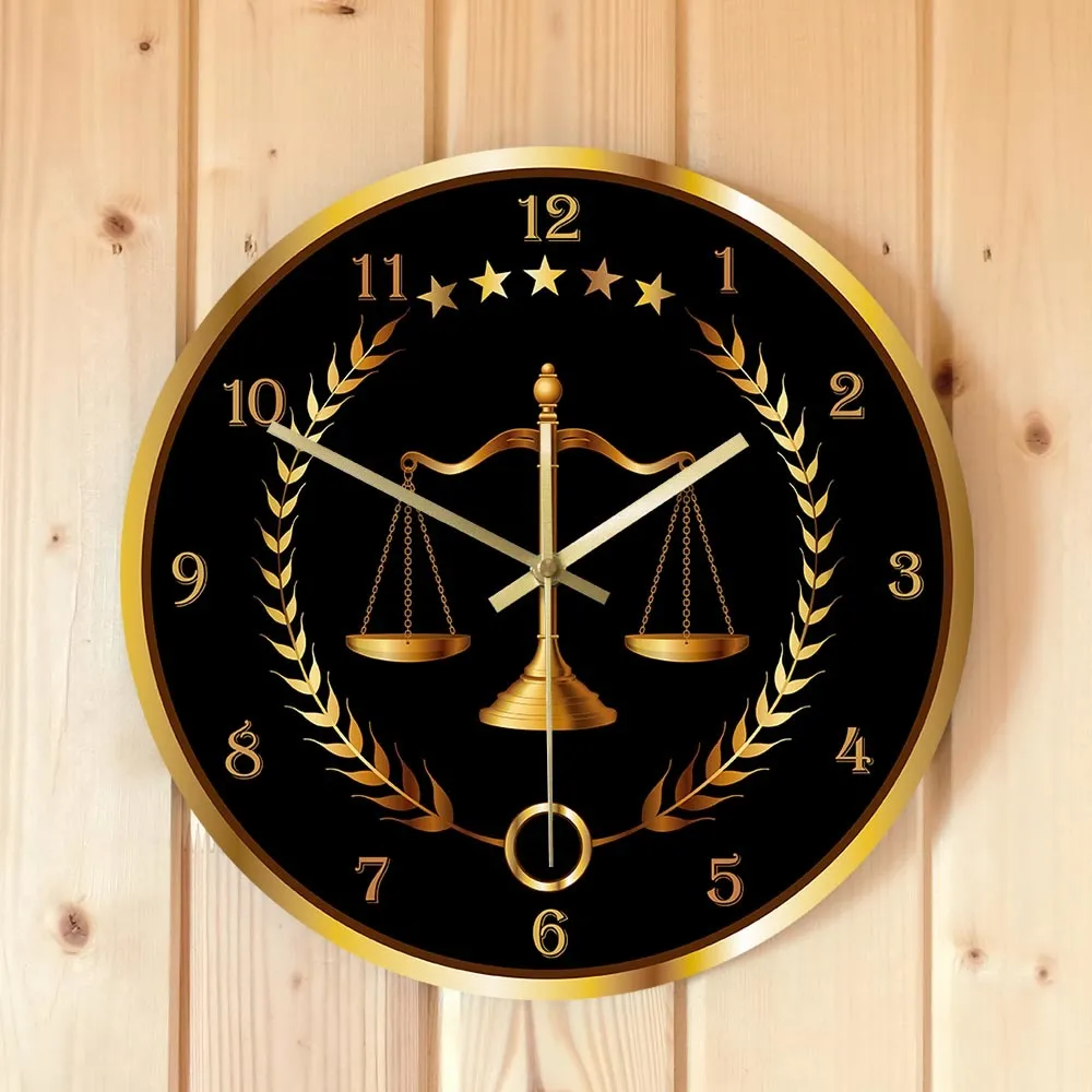 Échelle de la Justice Horloge moderne Non coche d'horlogerie Avocat D'avocat Décor Office Firme Art Juge Law Hanging Wall Montre 210325