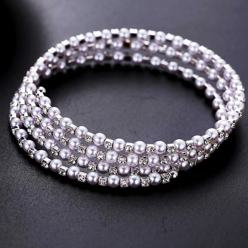 Estilo coreano imitação de pulseiras de pérolas multi camada com cristal strass braceletes para casamento nupcial q0717