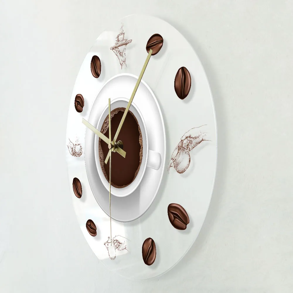 Kaffee-Hand-Kaffeebohnen-Wanduhr mit LED-Hintergrundbeleuchtung, modernes Design, Café, Kaffeetasse, Reloj de Pared, Küche, Acryl-Wanduhr 210325