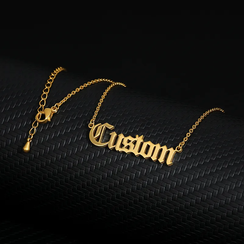 Collane con nome personalizzato inglese antico personalizzato donna uomo Collana con pendente a catena in acciaio inossidabile color oro argento Jewelry263D