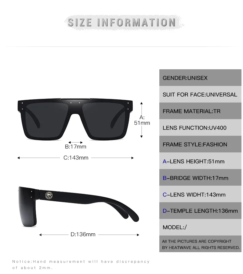 Nytt lyxvarumärke speglade värmevåg polariserade lins solglasögon män sportglasögon UV400 -skydd med fall HW033400