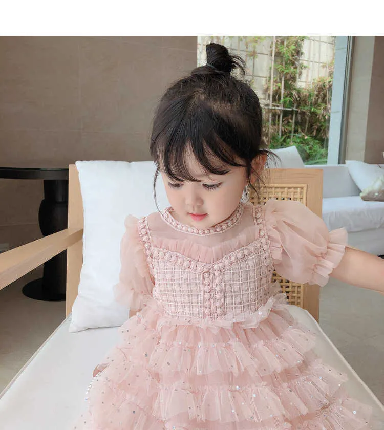 Kızlar Butik Dantel Elbise Çocuklar Için Parlak Çiçek Kız Elbise Düğün Sequins Toddler Doğum Günü Katmanları Kek Giyim 210529