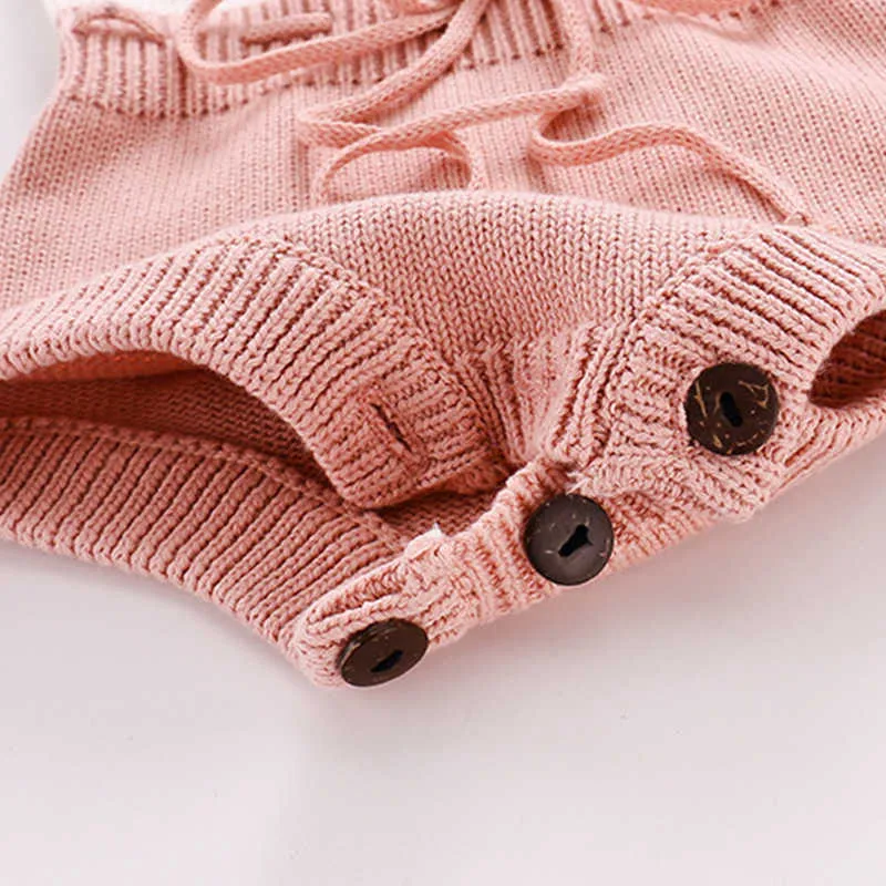 Knitted Wool Jumpsuit Autumn Winter Handmade Ball Baby Infant Bag Fart Romper Kids Clothes 210611