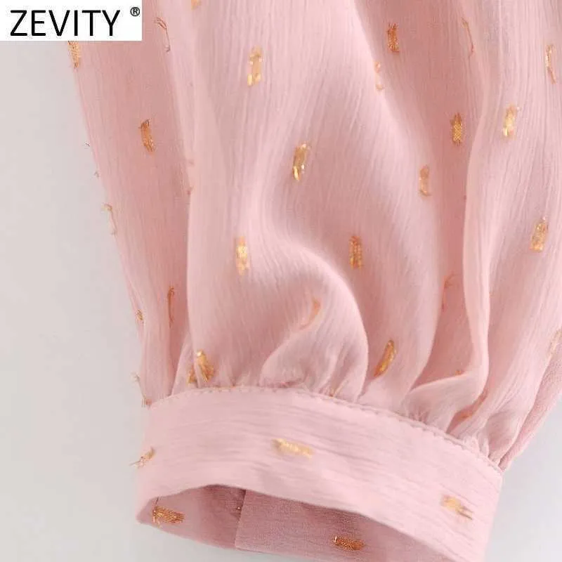 Zevity Women V Neck Lace Up Metal Dekoration Lös Chiffon Blus Kvinna Två Pieces Skjorta Chic Lantern Sleeve Blusas Tops LS9046 210603