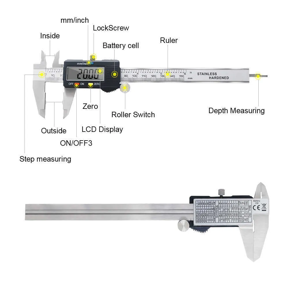 0-150mm Electronic Metal Caliper Digital Vernier Stainless Steel Ruler Gauge Micrometer LCD Measuring Tools 210922